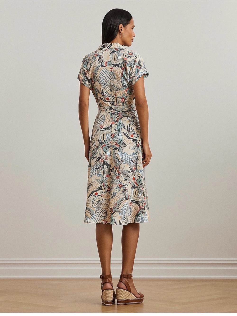 Lauren Ralph Lauren Belted Printed Midi Shirtdress Size 14 - Picture 2 of 16